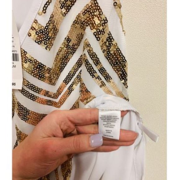 New York & Company, White Tank, Gold Sequin Embellished Chevron, Medium, NWT - Picture 5 of 7